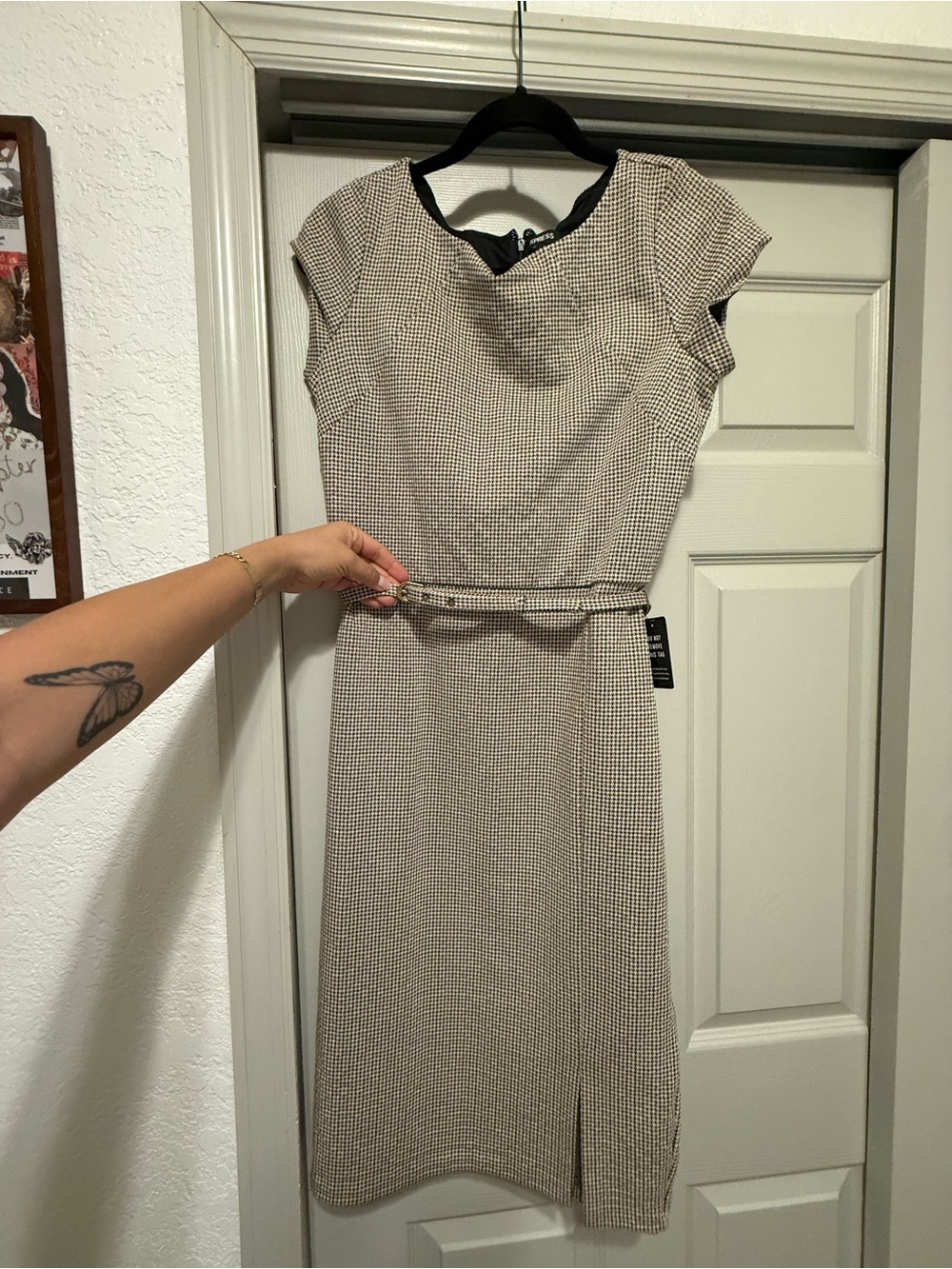 Express Black and White Houndstooth Midi Dress
